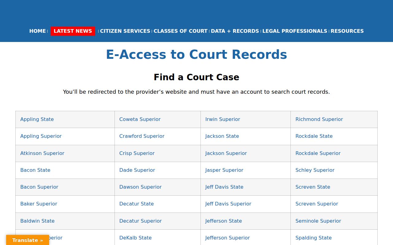 Georgia Courts E-Access directory routing Madison County users to court record providers