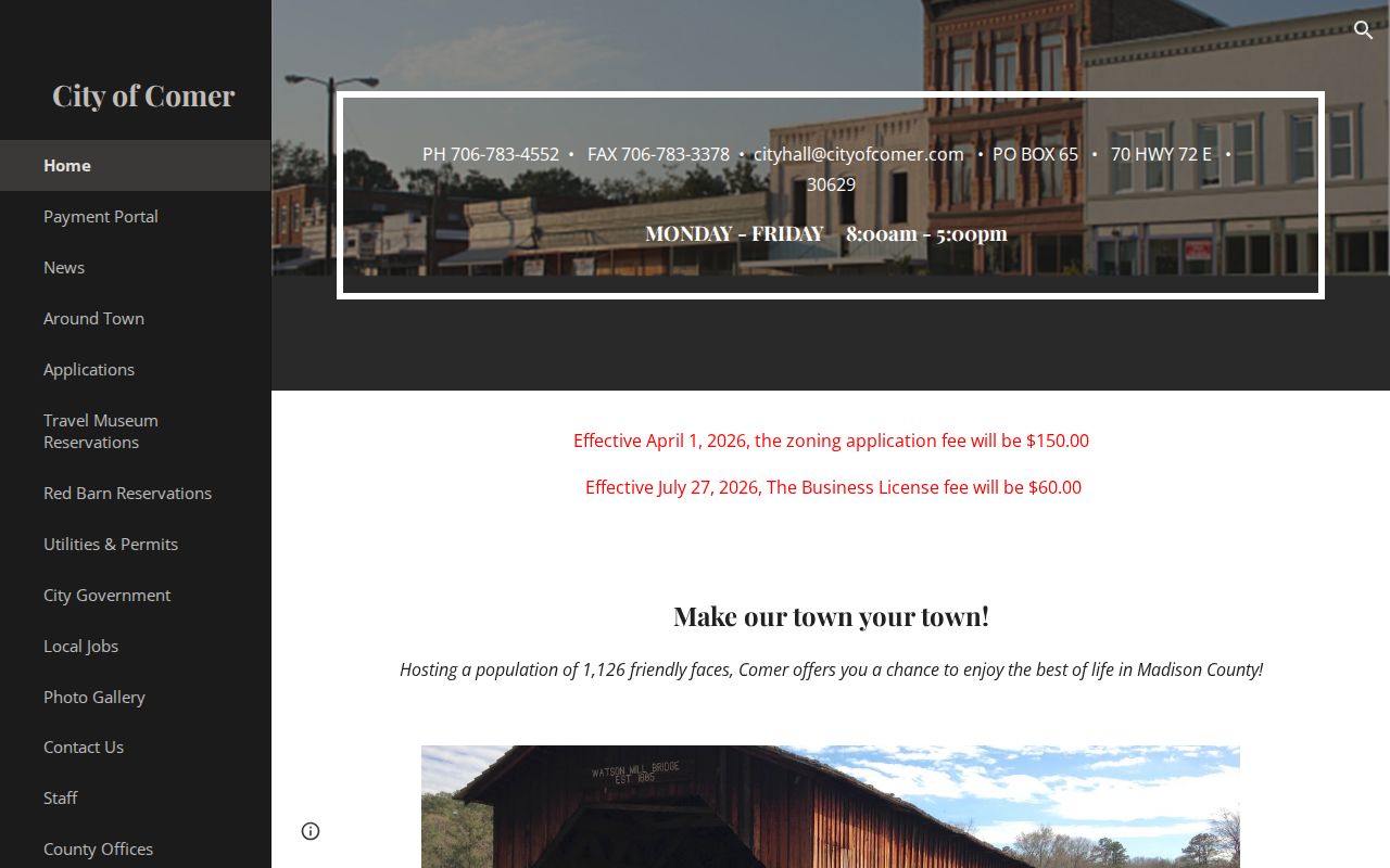 Official Comer city website used to route Comer court docket questions