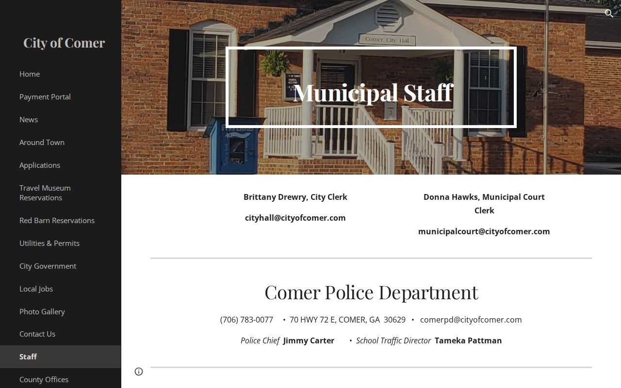 Comer municipal court staff page for local docket questions