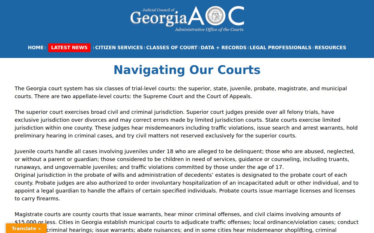 Georgia Courts explanation of trial court classes relevant to Madison County criminal dockets